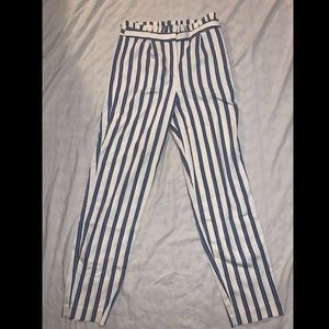Striped Straight Leg Paperbag Pants